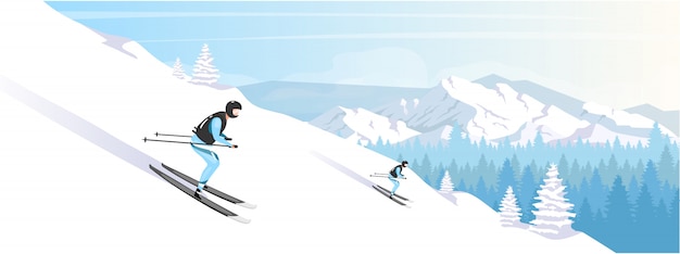 Vector skigebied vakantie egale kleur illustratie