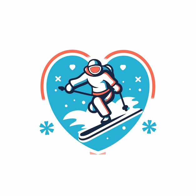 Skiing logo template Vector illustration of a skier in the shape of a heart