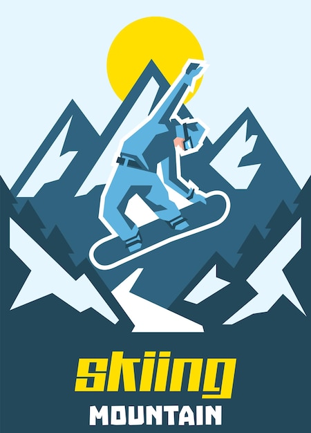 スキーマウンテントリックを行うスノーボーダー山から飛び降りる