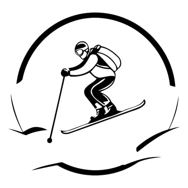 Vector skiing in mountains vector illustration of a skier skiing in the mountains