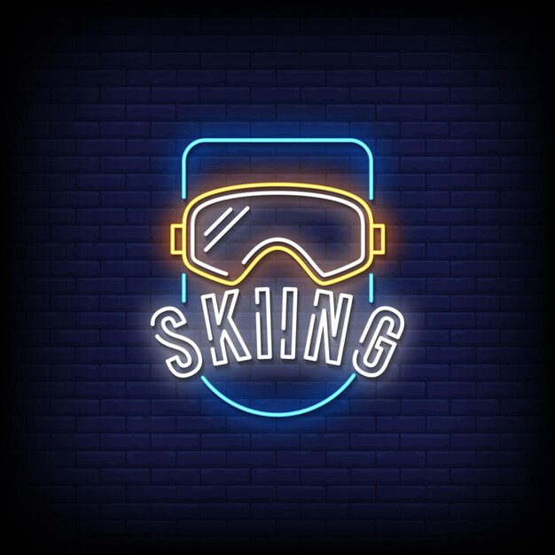 Skiing neon signs style text vector