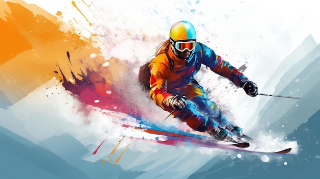 Vector skiing or skis abstract lines with wave design creative sport concept art graphic