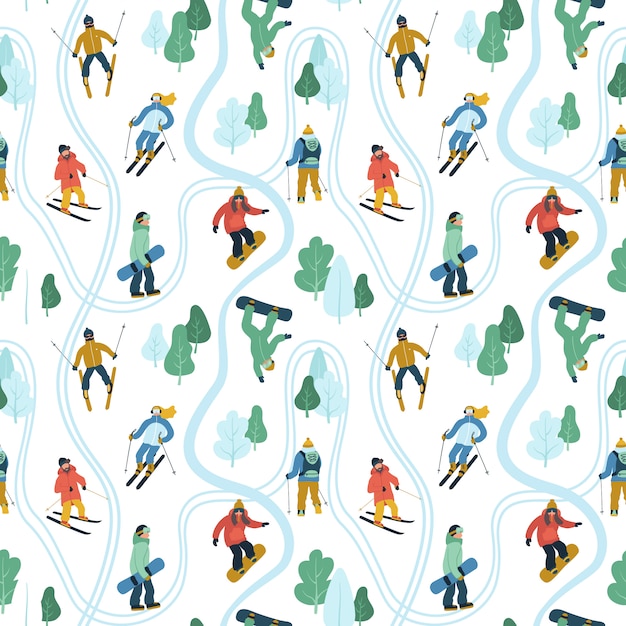 Skiing and snowboarding seamless pattern.