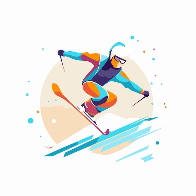 Skiing Vector illustration in flat style on white background