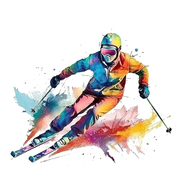 Skiing watercolor paint