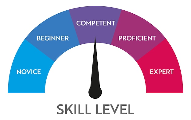 Индикатор уровня навыков. Инфографика делового векторного чата. Образование спидометр