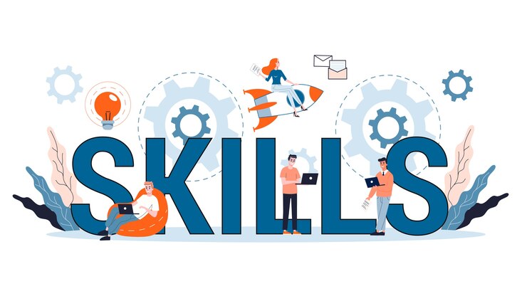 Vector skills concept. education, training and improvement. people get knowledge and build career.    illustration