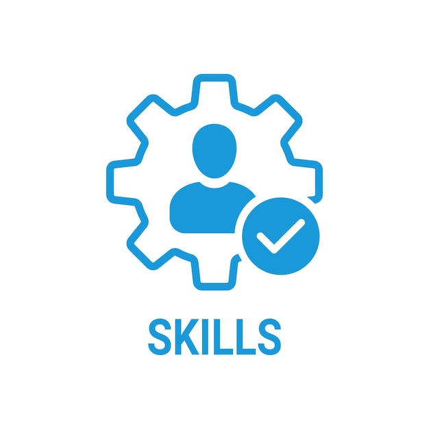 skills icon with check sign skilled employee icon and approved confirm done tick completed symbol icon capability skills employee faculty expertise ability accept agree apply approved