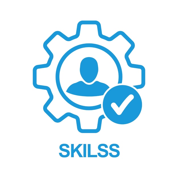 Vector skills icon with check sign skilled employee icon and approved confirm done tick completed symbol icon capability skills employee faculty expertise ability accept agree apply approved