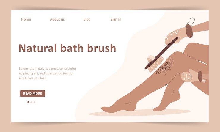 Vector skin care concept landing page template anticellulite massage with dry cactus brush