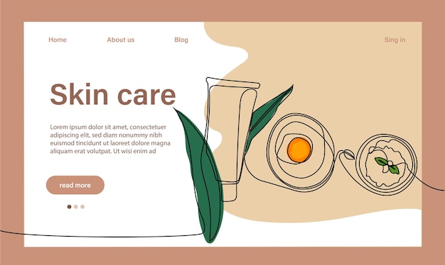 Vector skin care concept. landing page template. morning routine. bath time. organic products for scrubbing