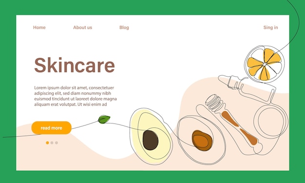 Skin care concept. landing page template. morning routine. bath time. organic products for scrubbing