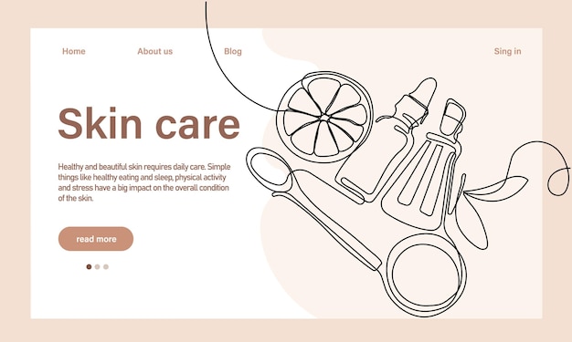 Skin care concept. landing page template. morning routine. bath time. organic products for scrubbing