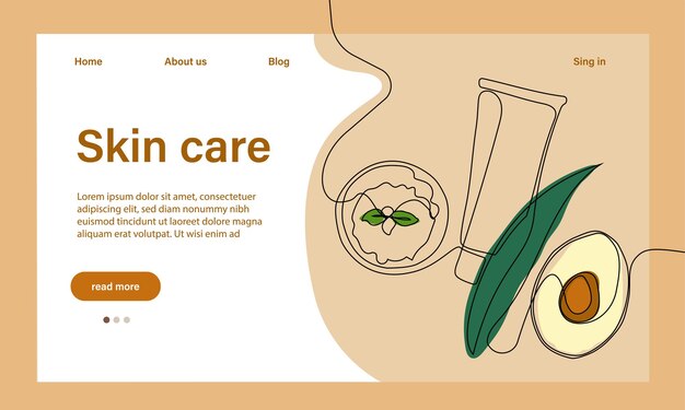 Vector skin care concept. landing page template. morning routine. bath time. organic products for scrubbing