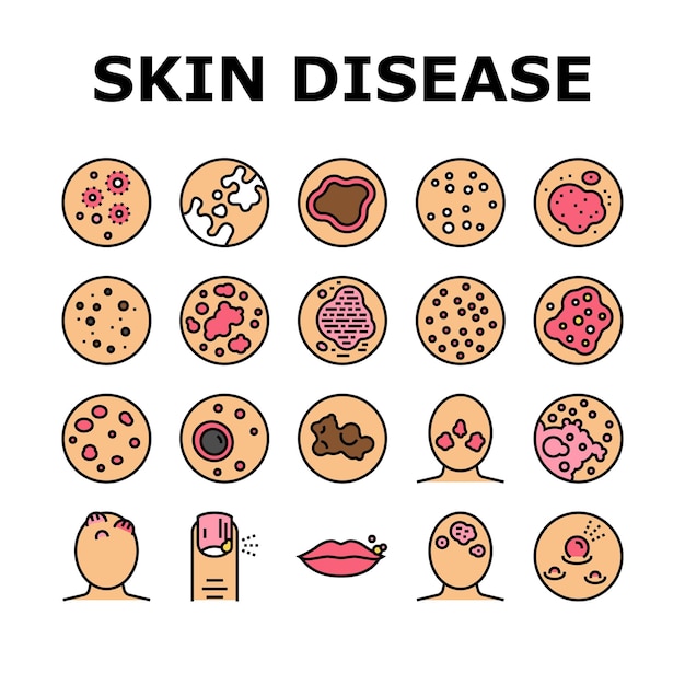 Skin disease symptom collection icons set vector