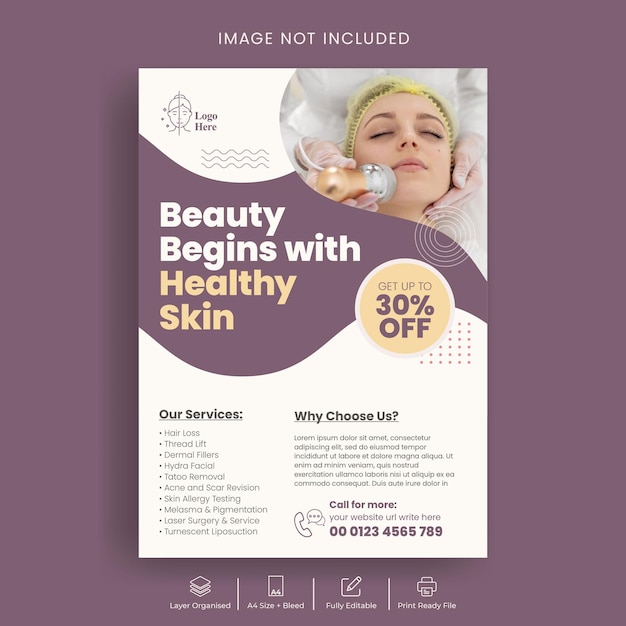 Vector skin health care treatment and beauty spa salon print flyer or poster template design