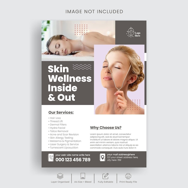 Skin health care treatment and beauty spa salon print flyer or poster template design