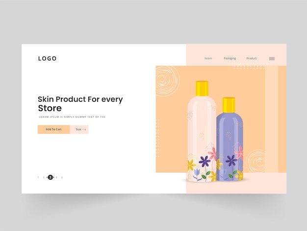 Vector skin product landing page or web banner design with 3d bottles for store or shop.