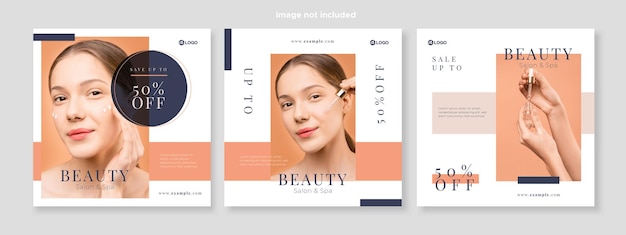 Vettore modello di pacchetto di social media per banner di promozione di bellezza per la cura della pelle premium