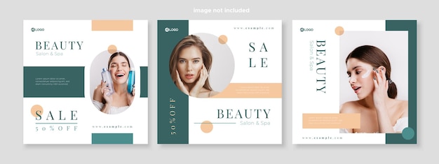 Vettore modello di pacchetto di social media per banner di promozione di bellezza per la cura della pelle premium