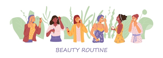 Skincare and beauty routine multyracial women