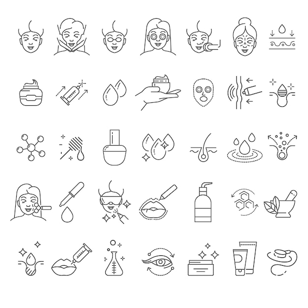 Skincare and cosmetology beauty therapy and healthcare isolated linear icons