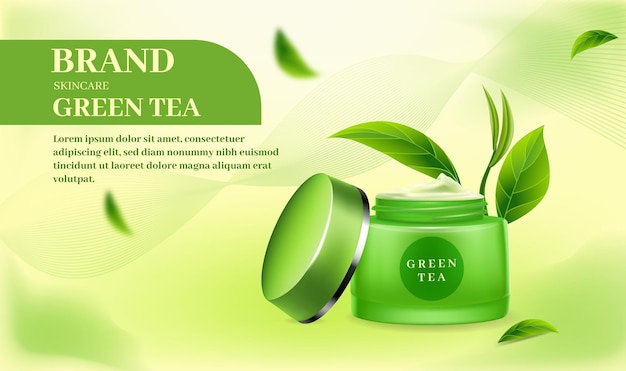 Skincare cream banner on green