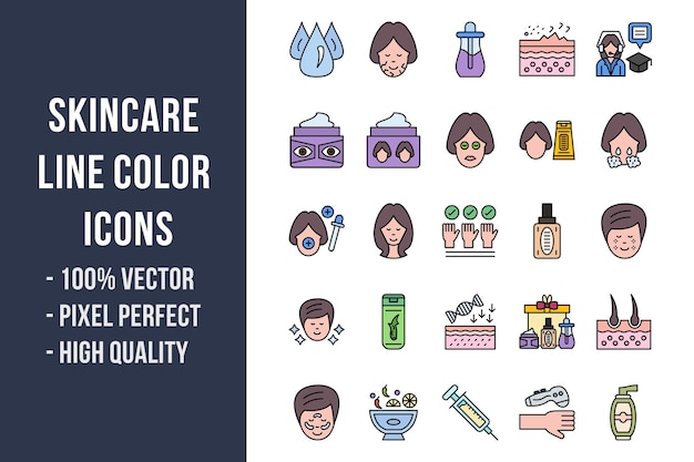 Vector skincare line color icons