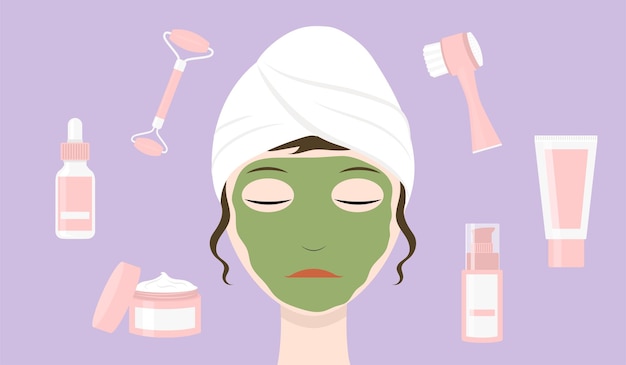 Vector skincare routine flat illustration