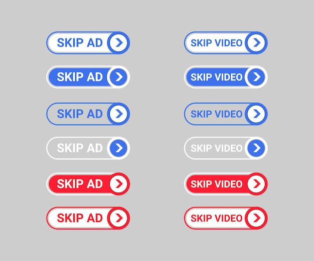 Skip, Skip ad and Skip video flat button vector illustration