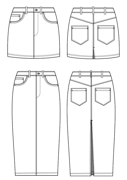 Vector skirt fashion flat sketch template