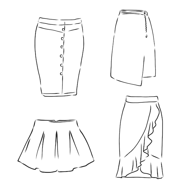 Skirt hand drawn vector illustration black on white line skirt vector sketch illustration