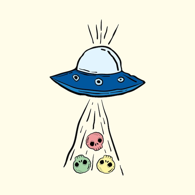 Illustrazione del cranio alieno ufo stampa su magliette felpe e vettore di souvenir vettore premium