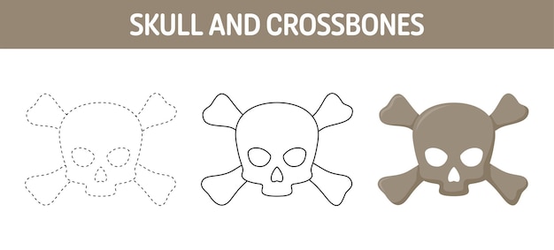 Skull And Crossbones werkblad overtrekken en kleuren voor kinderen