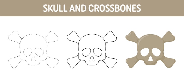 Skull And Crossbones werkblad overtrekken en kleuren voor kinderen