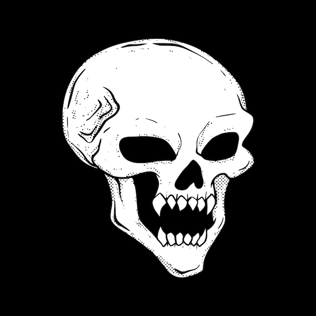 Skull art Illustration hand drawn black and white vector for tattoo, sticker, poster etc