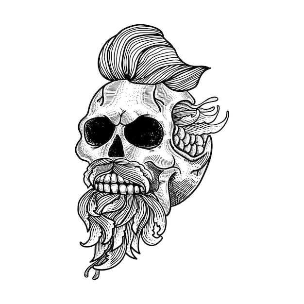 skull artwork line art for tattoo and t shirt