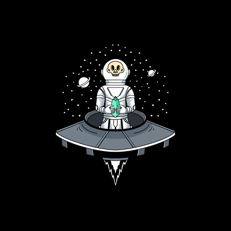 Vector skull astronaut with ufo