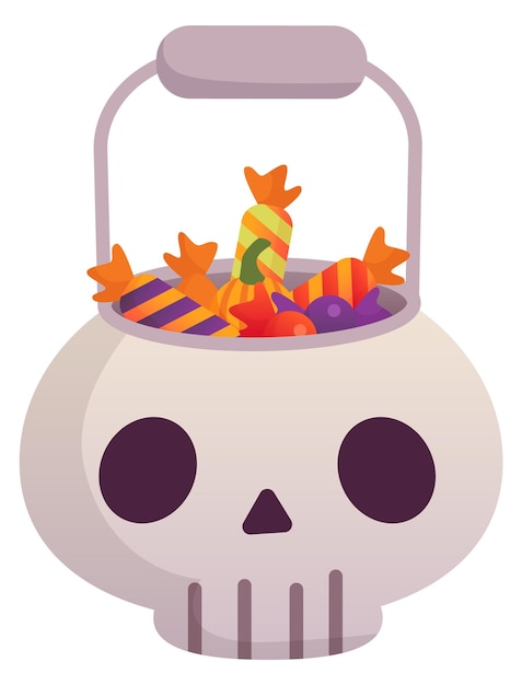 Skull bag for halloween sweets Cartoon candy basket isolated on white background