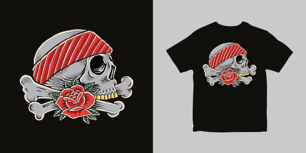 Vector skull bandana flower illustration tshirt design