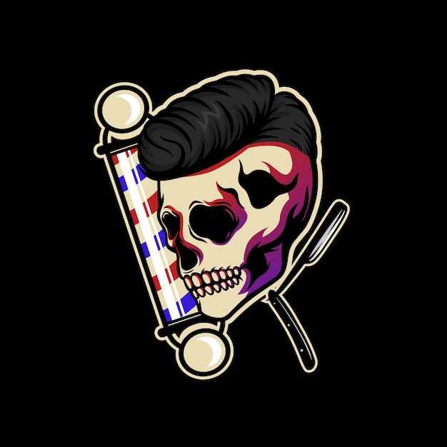 Skull barbershop illustration design