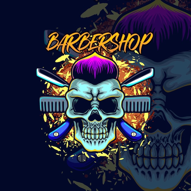 Vector skull barbershop illustration