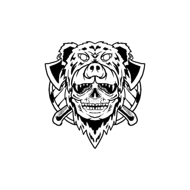 skull bear head BW