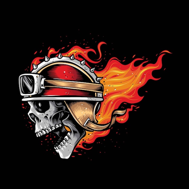 Skull biker head on fire vector logo