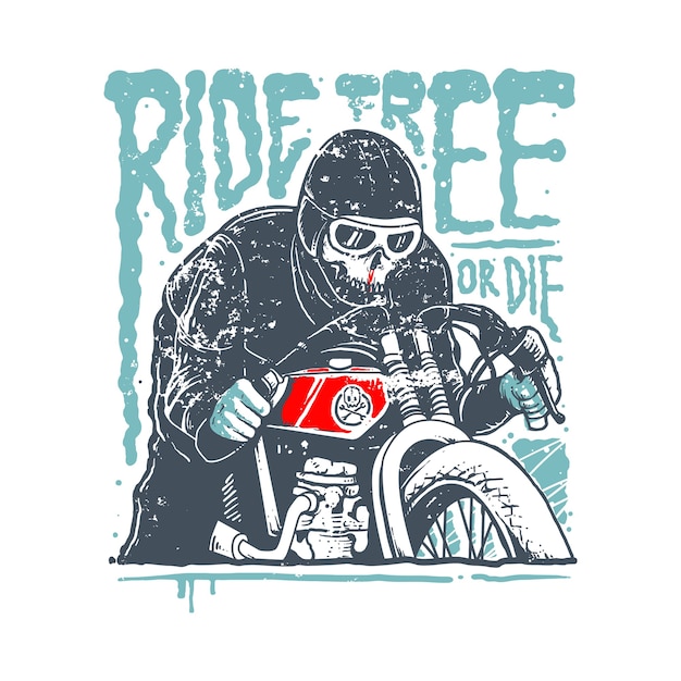 Vettore illustrazione di citazione horror motociclista teschio