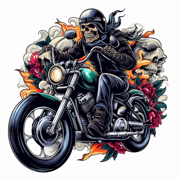 Skull biker riding motorcycle illustration biker t shirt design