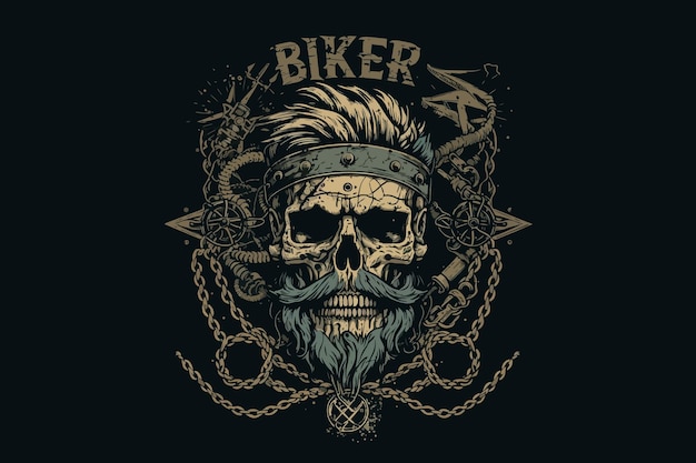 Illustrazione di vettore del motociclista del cranio per la maglietta