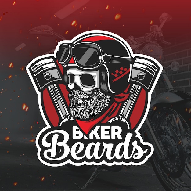 Motociclista teschio con barba mascotte logo esport