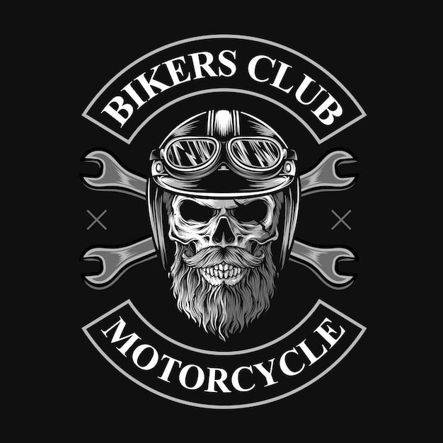 Skull biker with crossed wrenches logo