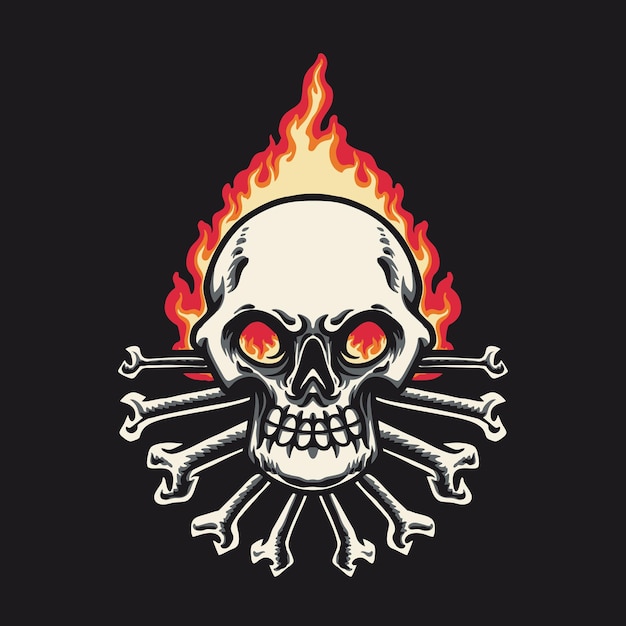 Vector skull bone fire vector illustration